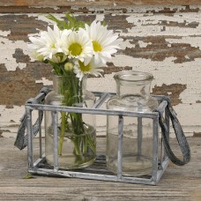 August Grove Eidson 2-Piece Glass Pot Planter Set in Metal Basket with Leather Handles BLSM4234